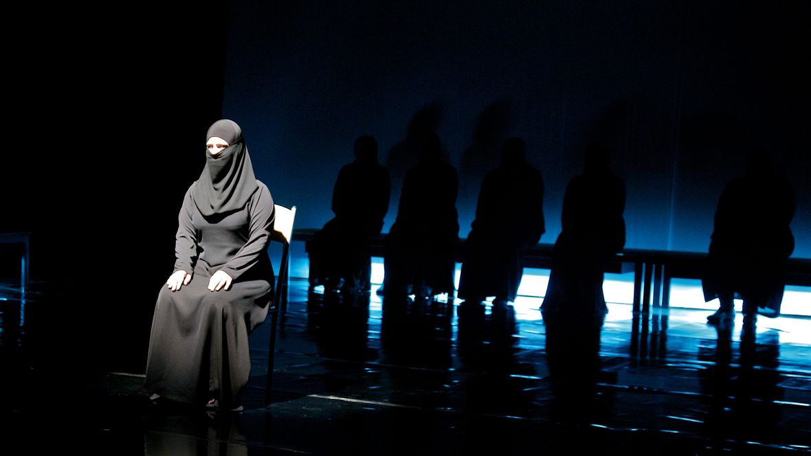 Syrian Trojan Women onstage. Photo: Lynn Alleva Lilley